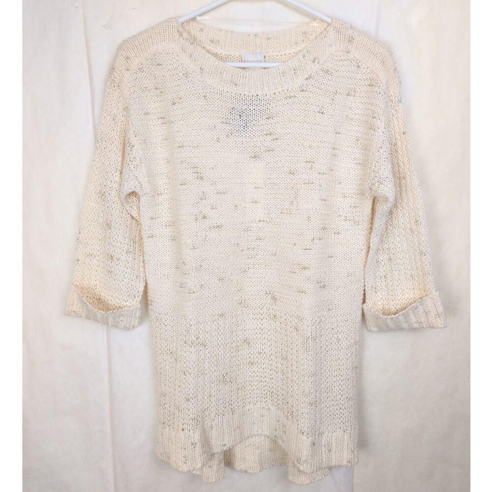 New Chicos ivory sparkle knit sweater size 0/Sm Coastal Minimal Glam Resort Boho